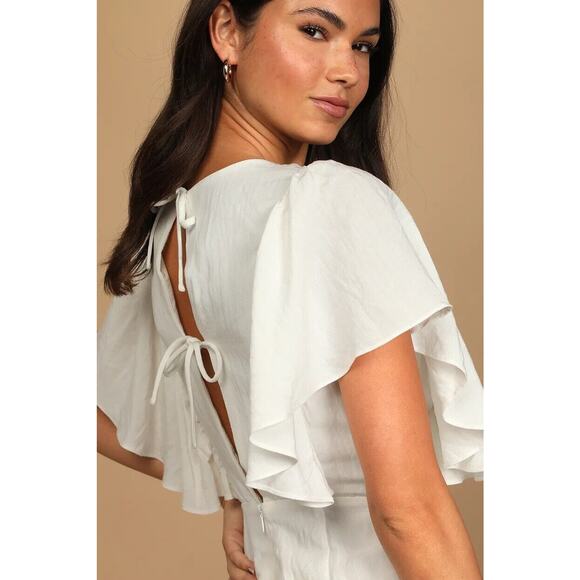 Lulu's Cute Confidence White Ruffled Faux-Wrap Mini Dress Size XL NWT - Picture 4 of 16